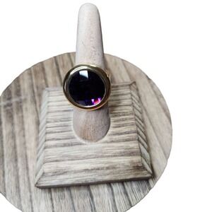 18K Gold Plated Stainless Steel Ring | Purple CZ Stone | Size 7.5